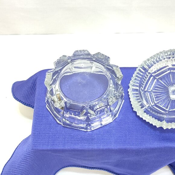 L.E. Smith Trinket Powder Box Pressed Glass Octagonal Design Clear Glass Vintage - Picture 5 of 13